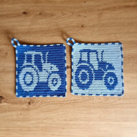 Häkelanleitung Topflappen "Traktor"