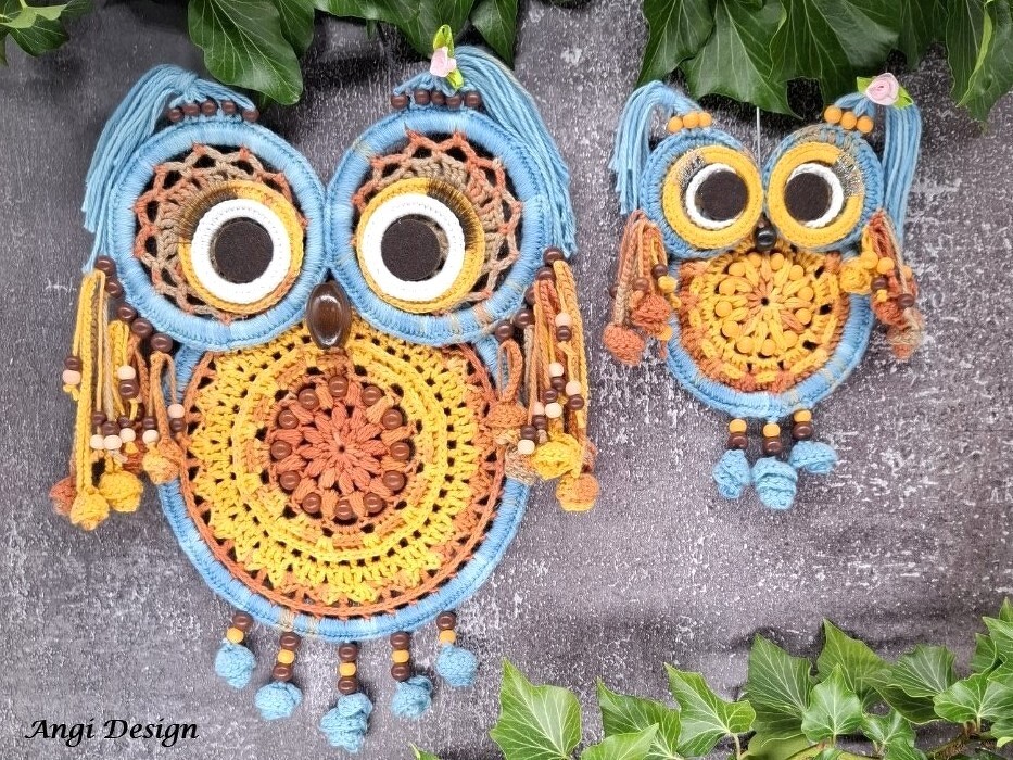 Mama und Baby Eule, Traumfänger / Mandala