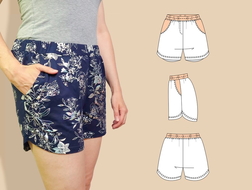 Schnittmuster Shorts „Anni“ – Gr. 34–50 – mit Gummibund &amp; Taschen – A4 &amp; A0