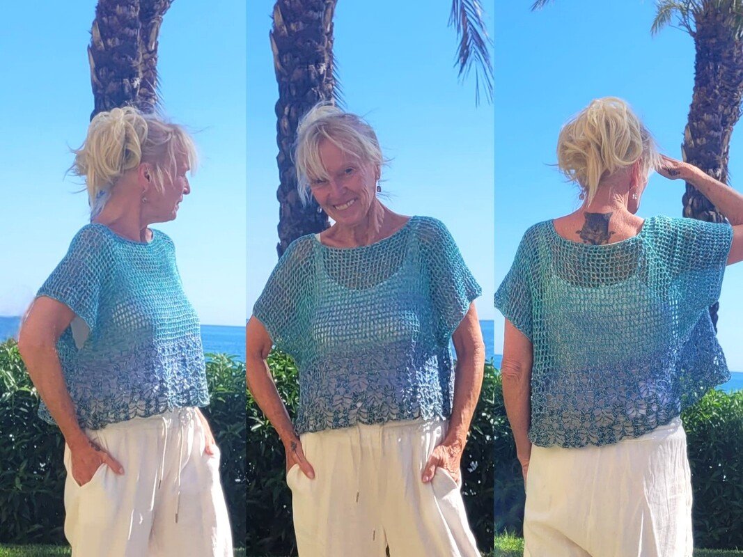 Oberteil "Lagune", Raglan von oben, alle Gr. + Längen