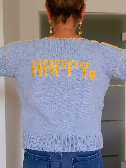 Pullover mit Sonnenmotiv göße 36 bis 42 , Strickanleitung