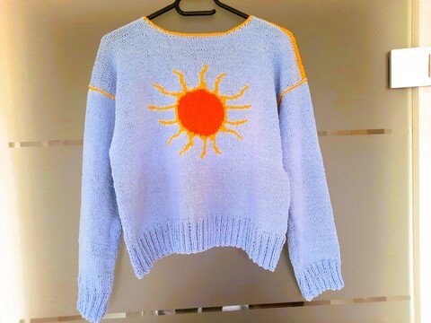 Pullover mit Sonnenmotiv Größe 36 bis 42 , Strickanleitung