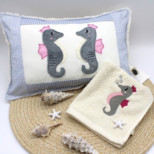 Stickdatei Seepferdchen doodle Applikation Vollstickdatei