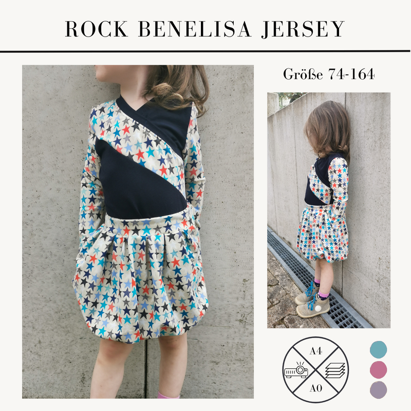 Schnittmuster Kellerfalten-Rock Benelisa für dehnbare Stoffe Gr. 74-164