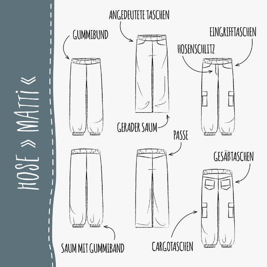 HOSE "MATTI" | Schnittmuster und Anleitung | 3 Weiten | Gr. 98-164