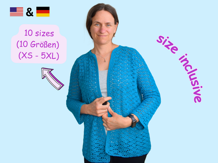 Crochet Cardigan Pattern "Lace Muschel" | Shell Stitch | All Sizes XS-5XL