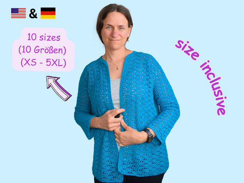 Häkeljacke Anleitung "Lace Muschel Cardigan" häkeln | alle Größen XS- 5XL