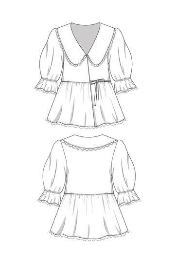Wrap Blouse Sewing Pattern Ladies XS-XXXL with Peter Pan collar and Puff