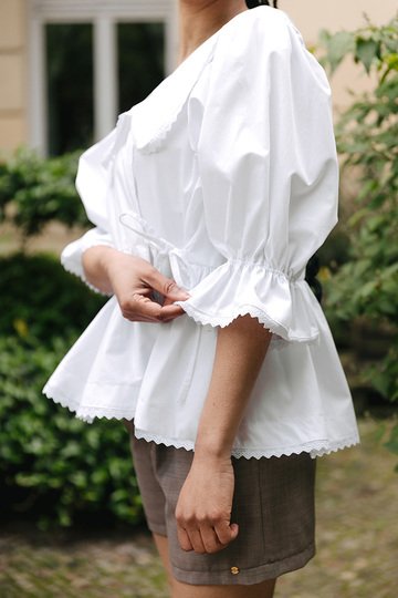 Wrap Blouse Sewing Pattern Ladies XS-XXXL with Peter Pan collar and Puff