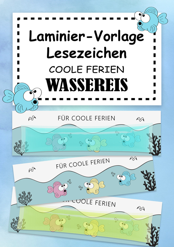 Laminiervorlage Druckvorlage Lesezeichen Ferien Geschenk Wassereis