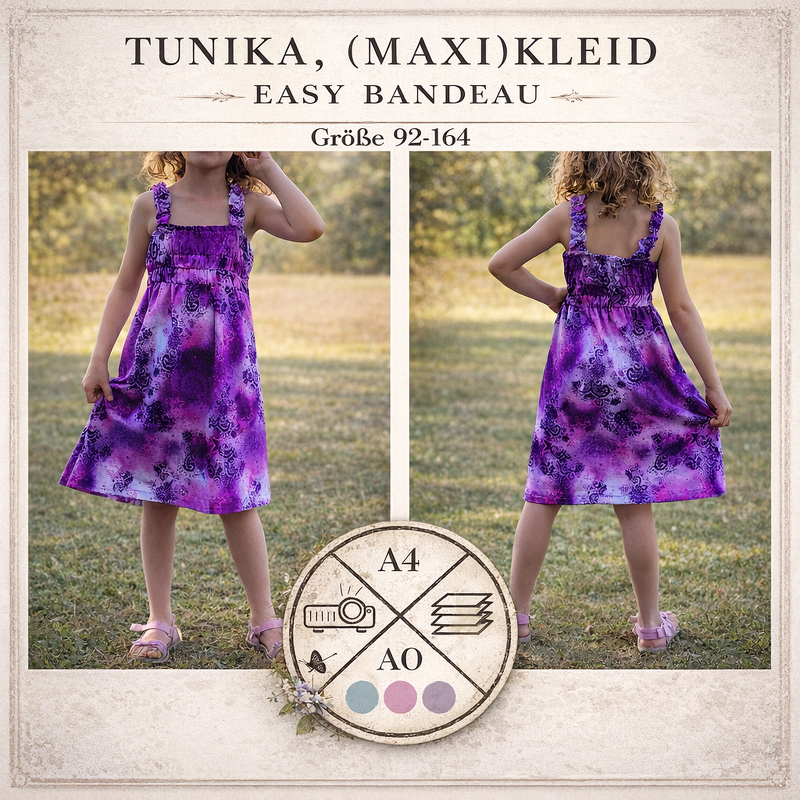 Schnittmuster Tunika, (Maxi)Kleid Easy Bandeau für Mädchen Größe 92-164