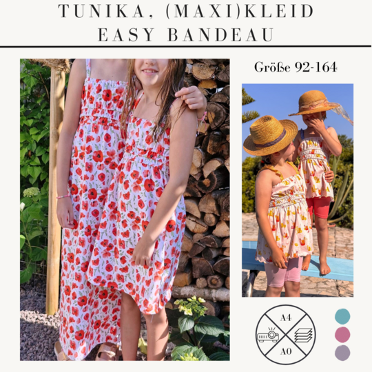 Schnittmuster Tunika, (Maxi)Kleid Easy Bandeau für Mädchen Größe 92-164