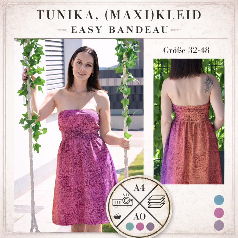 Schnittmuster Tunika, (Maxi)Kleid Easy Bandeau für Damen Größe 32-48