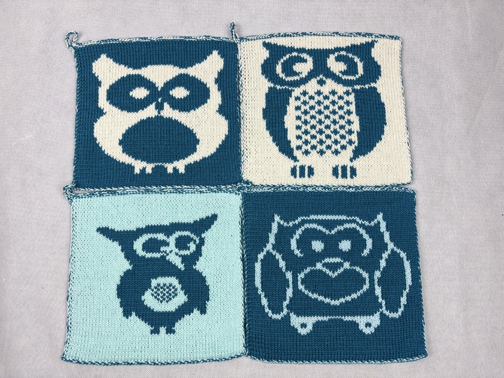 Potholder Economy Set Owl Family–Knitting Instructions