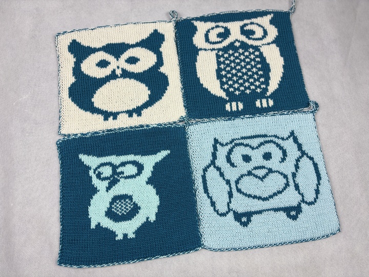 Potholder Economy Set Owl Family–Knitting Instructions