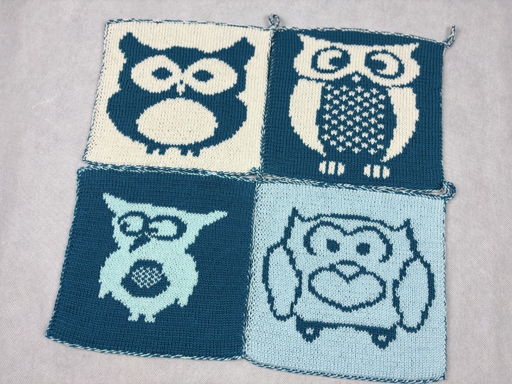 Potholder Economy Set Owl Family–Knitting Instructions