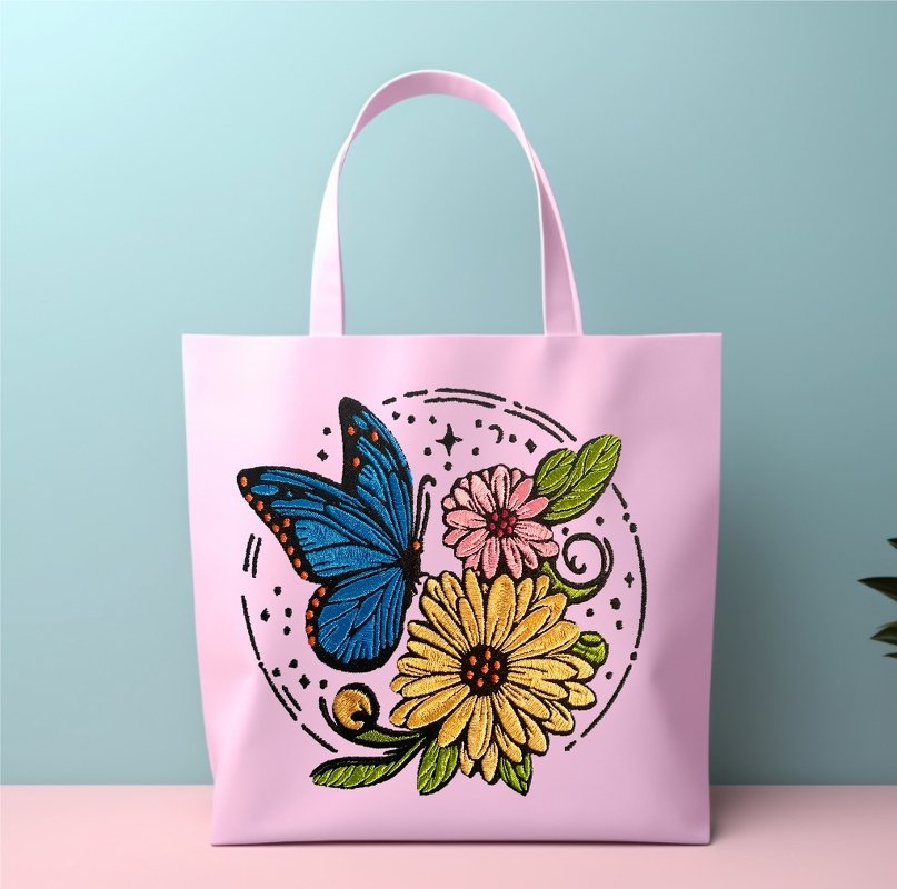 Stickdatei Blumen Schmetterling im Ring in 6 Größen, Maschinenstickdatei