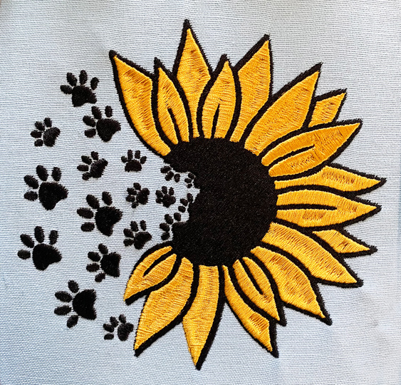 Stickdatei Sonnenblume mit Hundepfoten in 6 Größen, Maschinenstickdatei