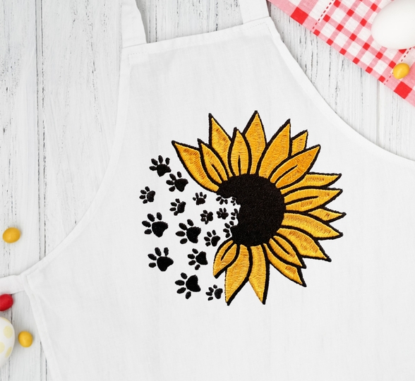 Stickdatei Sonnenblume mit Hundepfoten in 6 Größen, Maschinenstickdatei