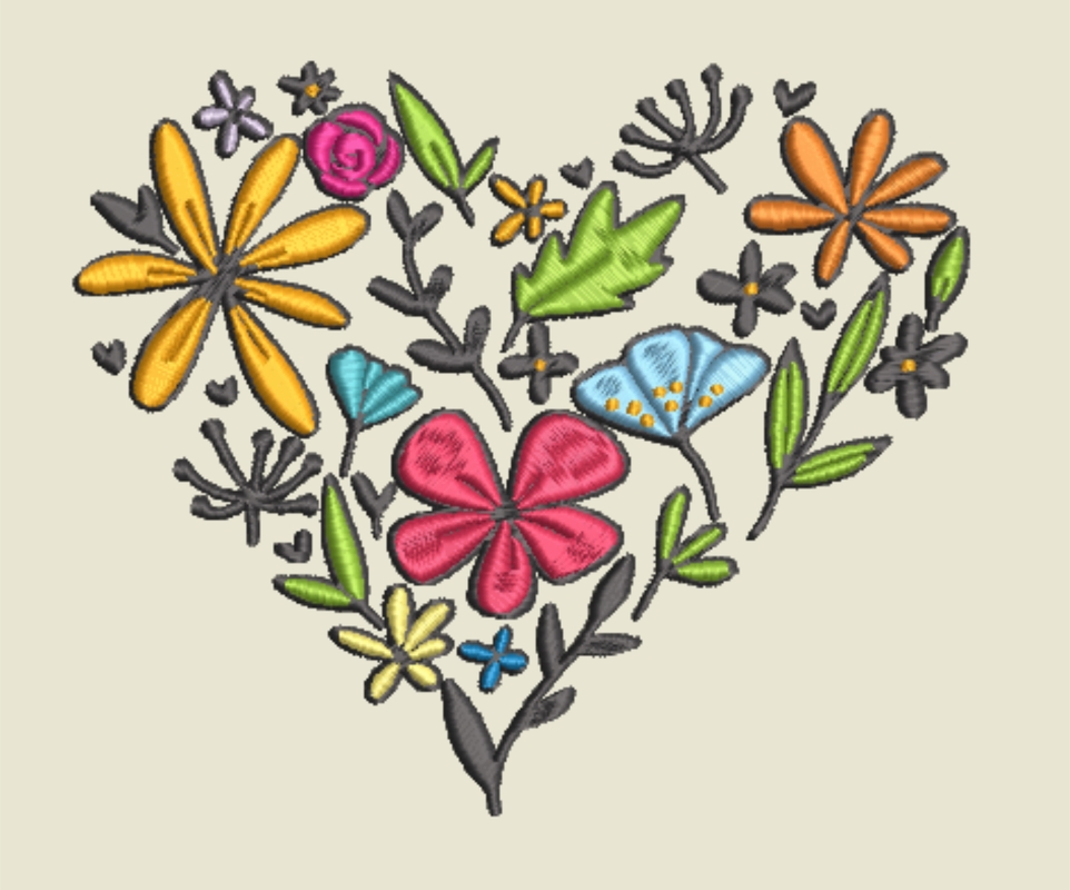 Stickdatei Blumenherz in 6 Größen, Maschinenstickdatei