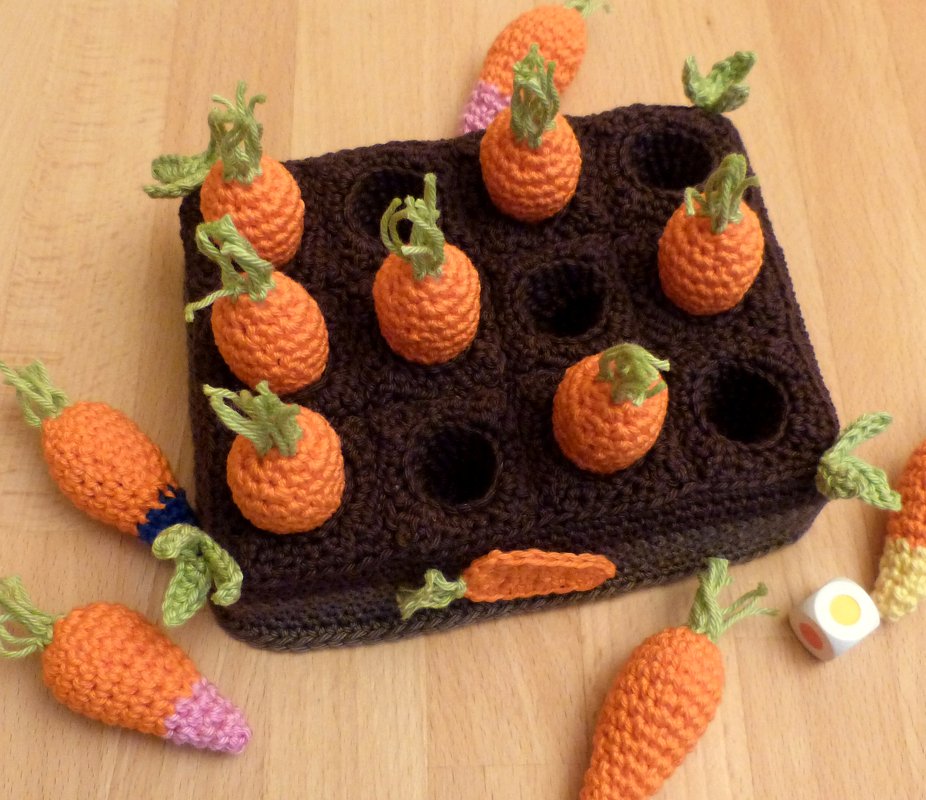 Häkelanleitung "Karottenmemo" Merkspiel Würfelspiel für Kinder