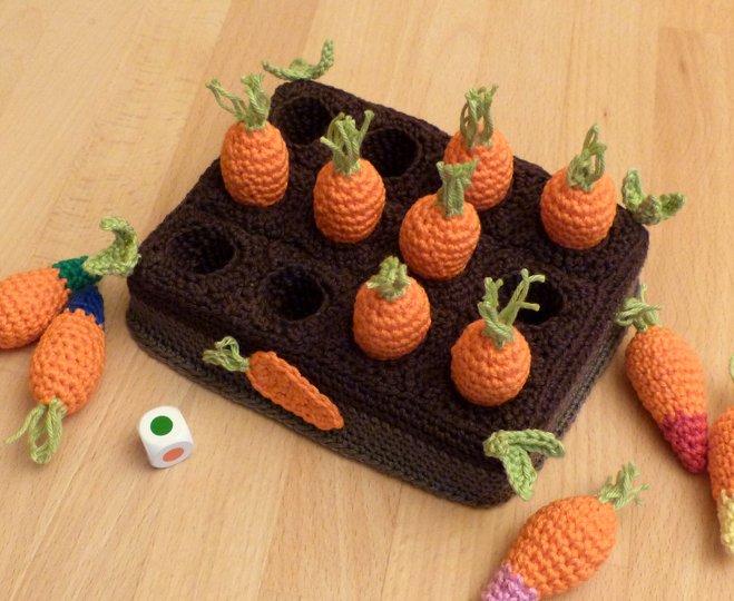 Häkelanleitung "Karottenmemo" Merkspiel Würfelspiel für Kinder