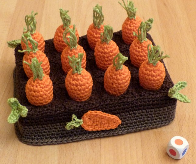 Häkelanleitung "Karottenmemo" Merkspiel Würfelspiel für Kinder
