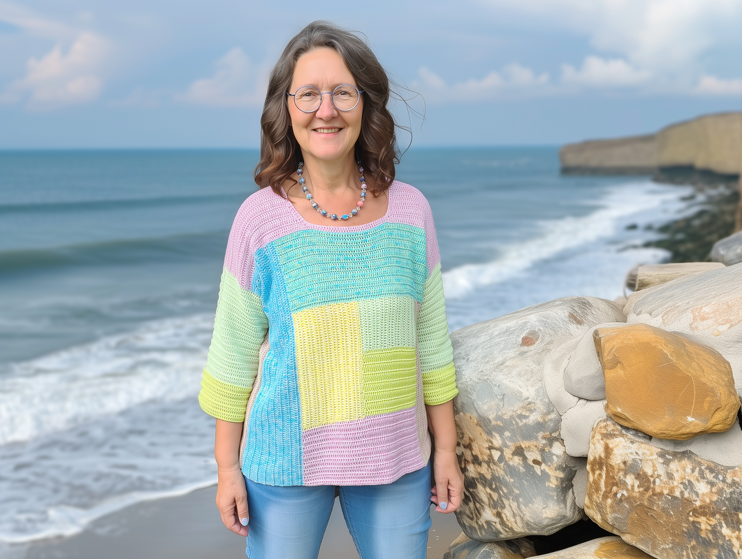Häkelpulover Frauhohmanns "Piazza", der gute Laune-Pulli mit Farbenspiel