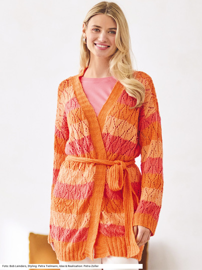 Jacke im Ajourmuster mit Gürtel