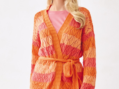 Jacke im Ajourmuster mit Gürtel