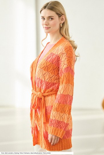 Jacke im Ajourmuster mit Gürtel