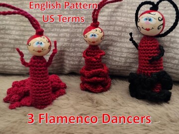 3 Varianten Flamenco Tänzerin Sorgenwürmchen Glücksbringer Schlüsselanhänge