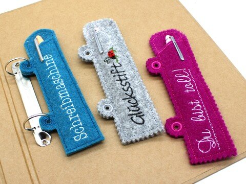 ITH Stickdatei Ringbuch Ordner Etuis Stifteetui schmal für Kugelschreiber