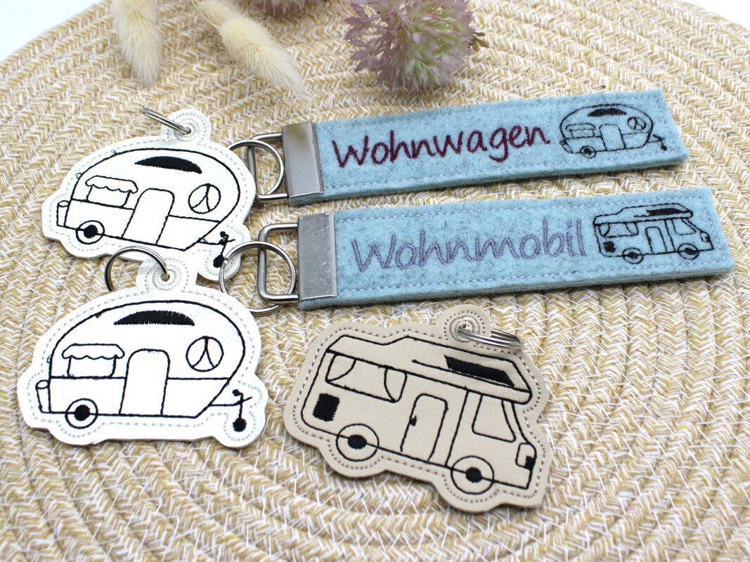 Stickdatei ITH Schlüsselanhänger Camping Wohnwagen Wohnmobil