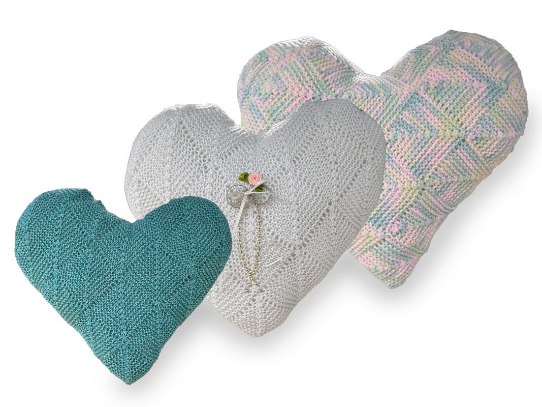 Herzkissen/ Ringkissen "Hearts & Dreams"-Strickanleitung in Patchworkoptik - Bild 2