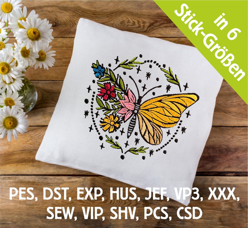 Stickdatei Schmetterling im Kreis in 6 Größen, Maschinenstickdatei