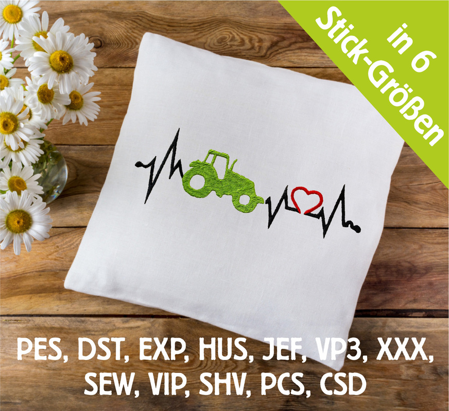 Stickdatei Sinus Traktor in 6 Größen, Maschinenstickdatei