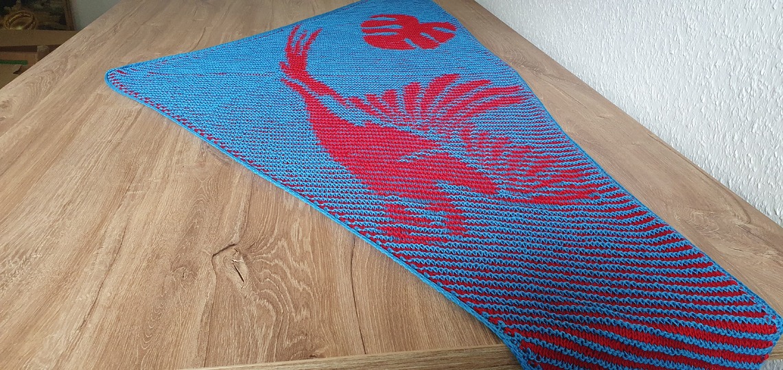 Macaw, Shadow Knitting, Illusion Knitting, Motif Shawl