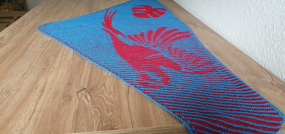 Macaw, Shadow Knitting, Illusion Knitting, Motif Shawl