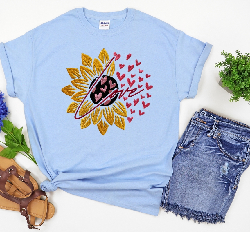 Stickdatei Sonnenblume Love in 5 Größen, Maschinenstickdatei