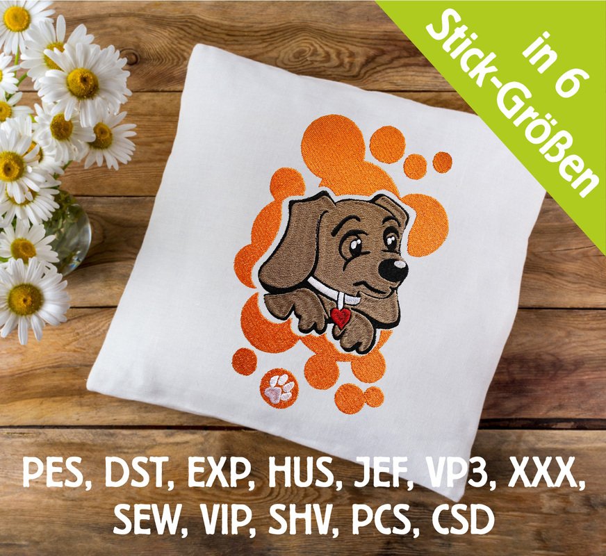 Stickdatei Hund Strolch in 6 Größen, Maschinenstickdatei