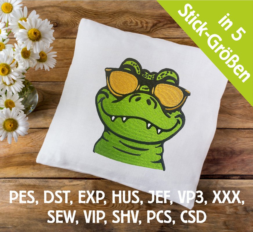 Stickdatei Krokodil in 5 Größen, Maschinenstickdatei