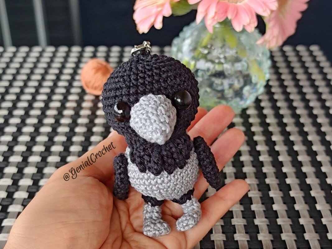 Hooded Crow Amigurumi — Crochet Bird Pattern — Handmade Keychain - Image 5