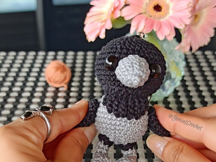 Hooded Crow Amigurumi — Crochet Bird Pattern — Handmade Keychain