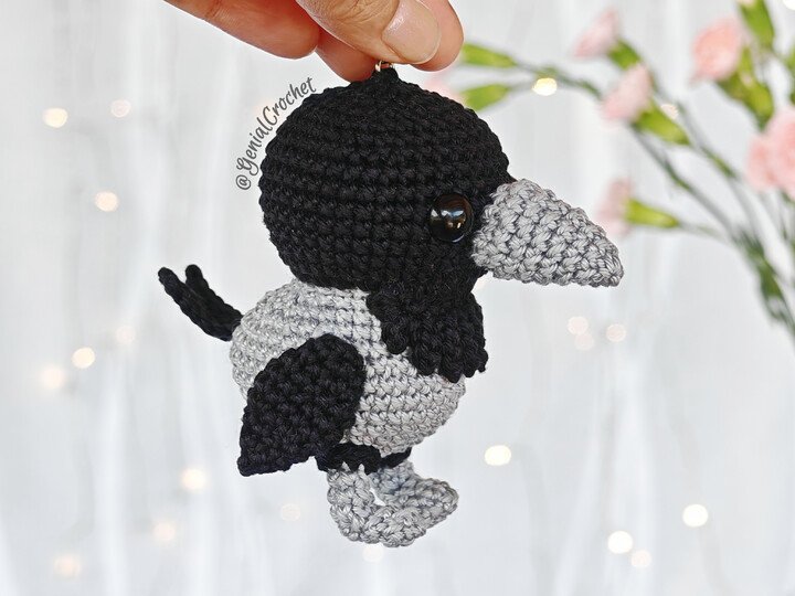 Hooded Crow Amigurumi — Crochet Bird Pattern — Handmade Keychain
