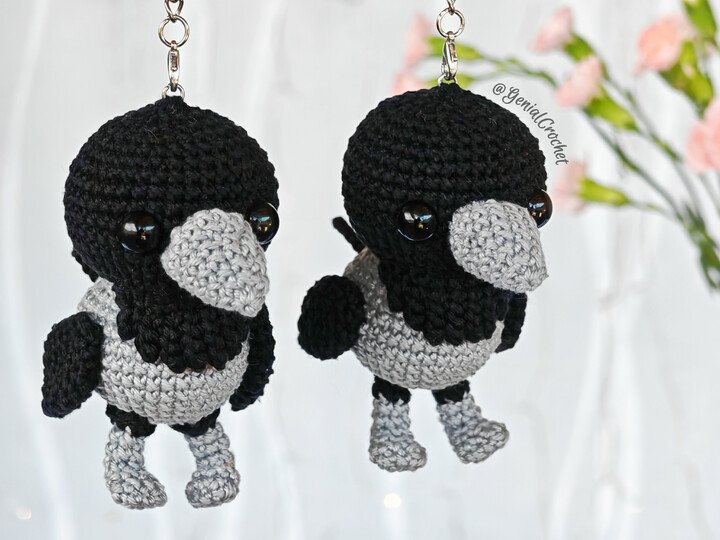 Hooded Crow Amigurumi — Crochet Bird Pattern — Handmade Keychain