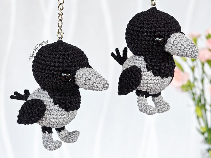 Hooded Crow Amigurumi — Crochet Bird Pattern — Handmade Keychain