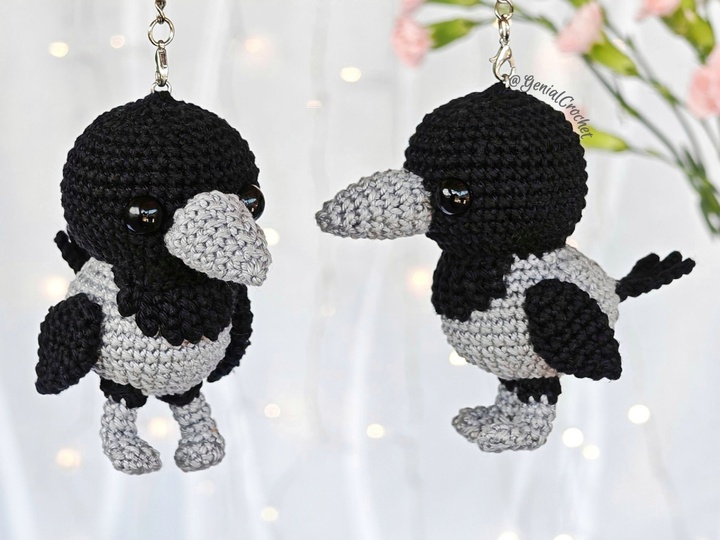 Hooded Crow Amigurumi — Crochet Bird Pattern — Handmade Keychain