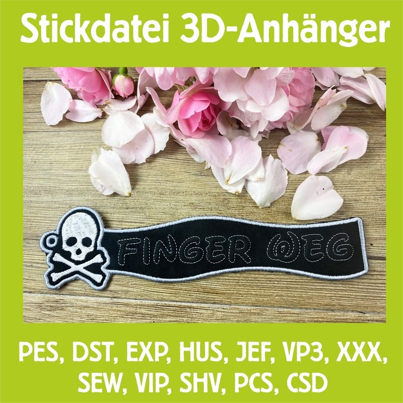 Stickdatei 3D-Anhänger Finger WEG, Maschinenstickdatei