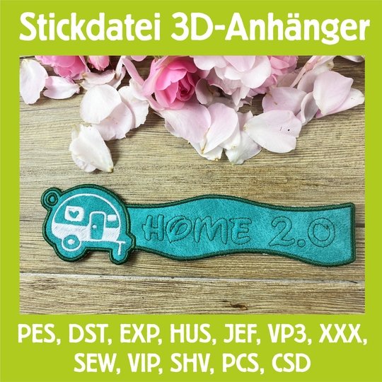 Stickdatei 3D-Anhänger HOME 2.0 , Maschinenstickdatei